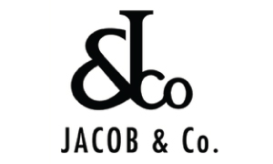 Jacob & Co. logo with stylized ampersand and text.