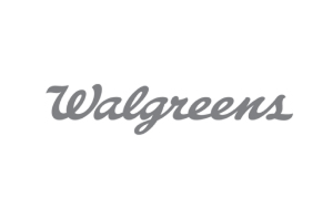 Walgreens brand name in gray stylized script on white background.