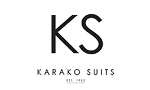 Karako Suits brand logo featuring black KS initials with small uppercase text below on a white background.