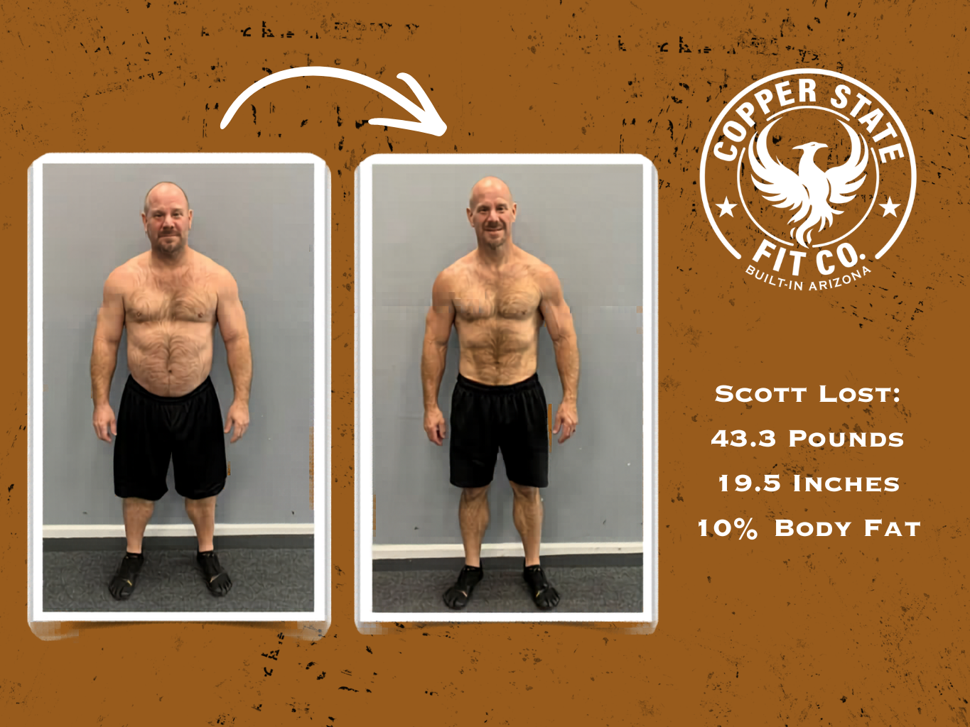 Scott’s body transformation with Fit Body Boot Camp Arizona workouts and nutrition coaching