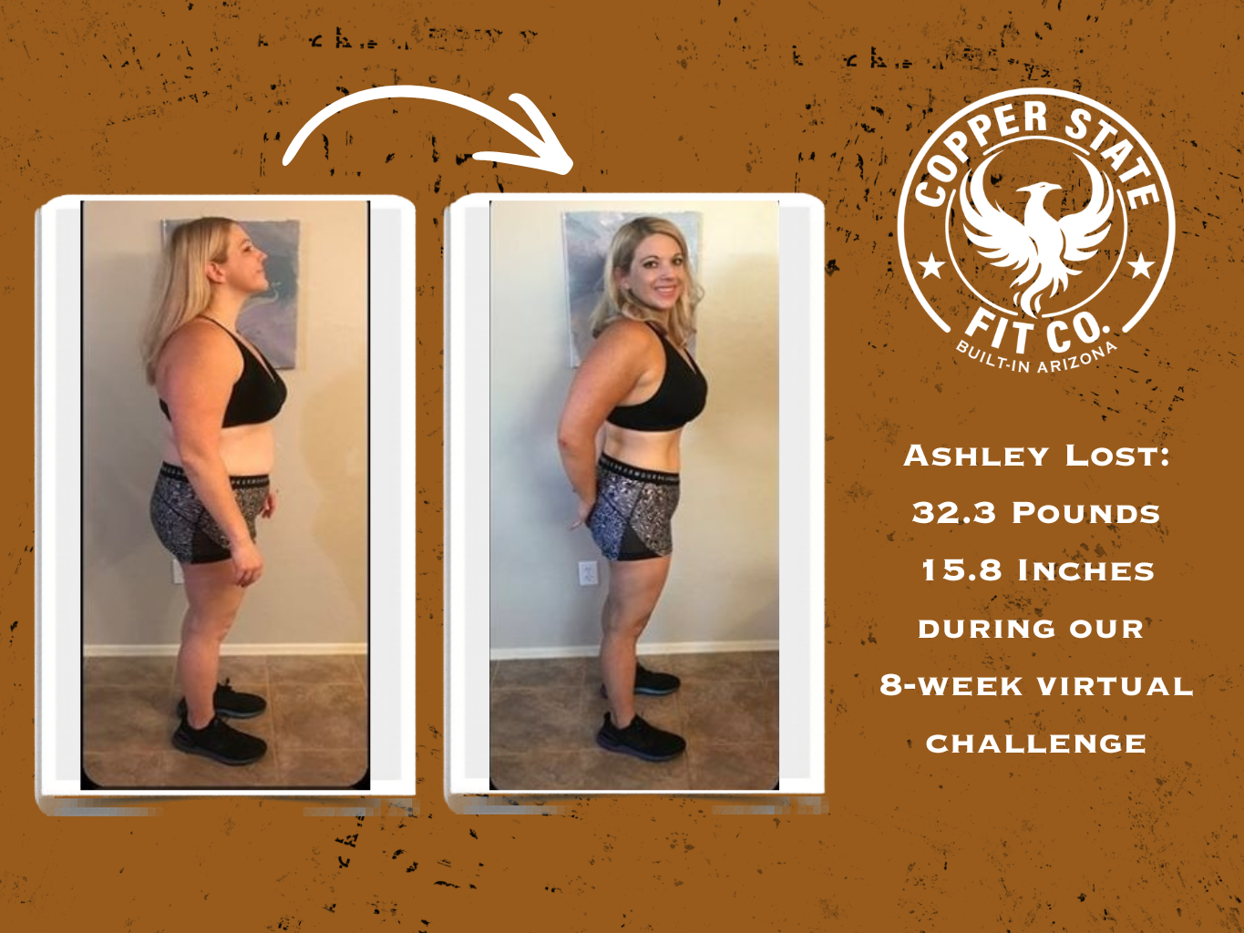 Copper State Fit Co. Transformations page hero showing multiple client success photos
