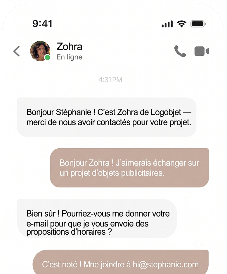 Chat pour illustrer la prise de brief client pour un objet publicitaire Logobjet