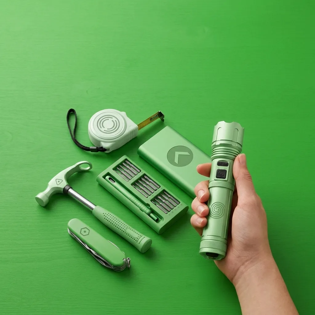 Outils et lampes torche personnalisés : mètre ruban, couteau suisse, set de tournevis et lampe rechargeable — LOGOBJET
