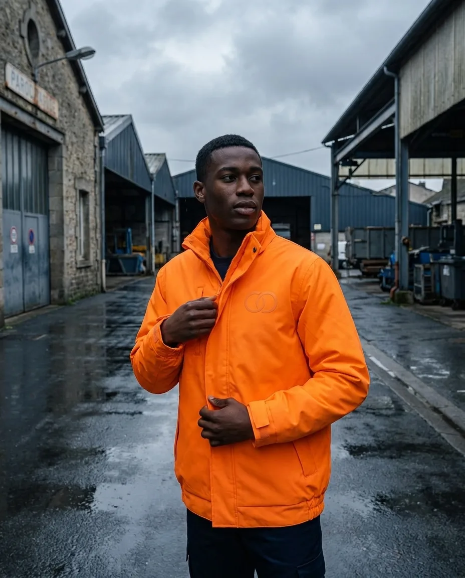 Parka haute visibilité personnalisée en situation lifestyle — Textile Pro & EPI, objet publicitaire LOGOBJET