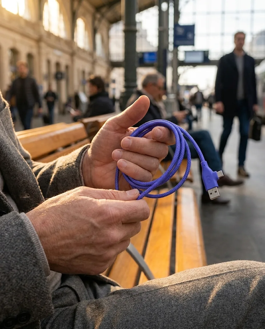 Câble de charge 100W personnalisé en situation lifestyle — Nouvelles Technologie & Connectique, objet publicitaire LOGOBJET