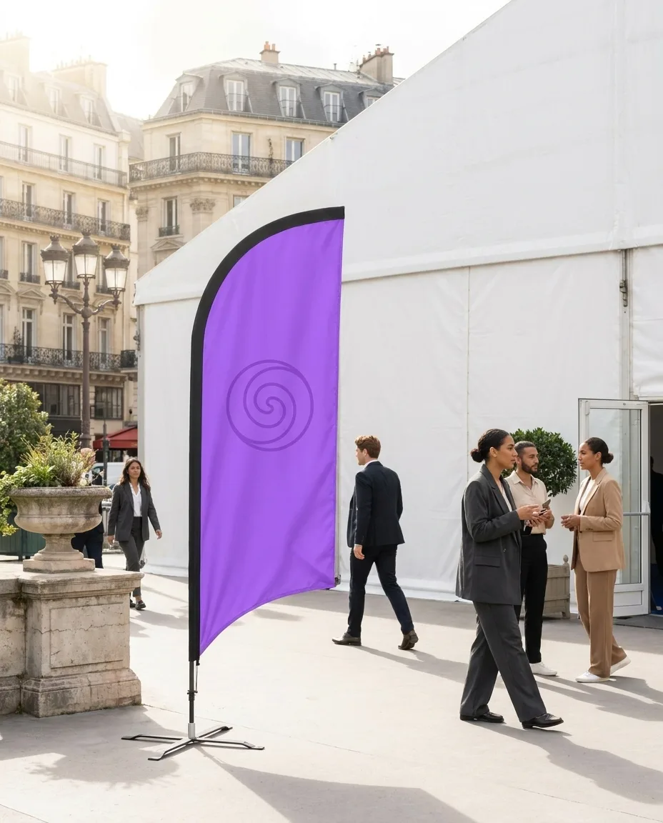 Oriflamme personnalisée en situation lifestyle — PLV, objet publicitaire LOGOBJET