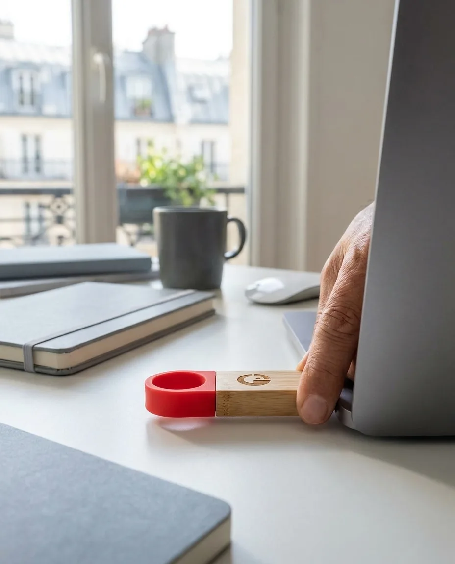 Clé USB bambou personnalisée en situation lifestyle — Office & Writing, objet publicitaire LOGOBJET