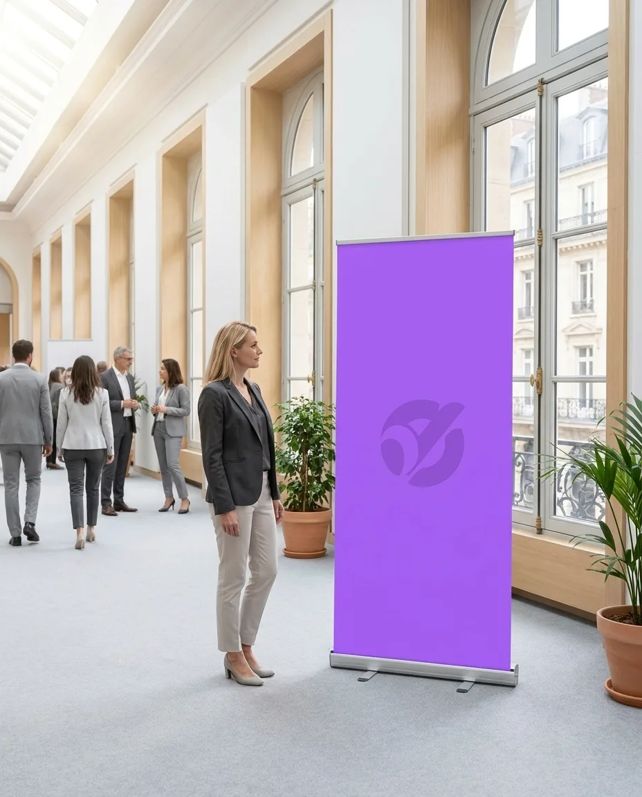 Enrouleur (roll-up) personnalisé en situation lifestyle — PLV, objet publicitaire LOGOBJET
