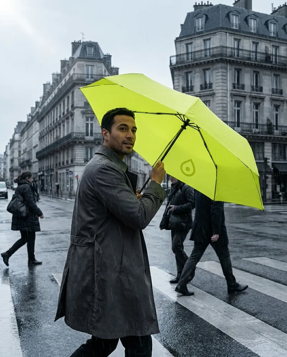 Parapluie pliable personnalisé en situation lifestyle — Outdoor & Travel, objet publicitaire LOGOBJET