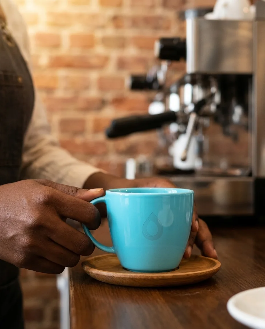 Tasse personnalisée en situation lifestyle — Drinking & Eating, objet publicitaire LOGOBJET