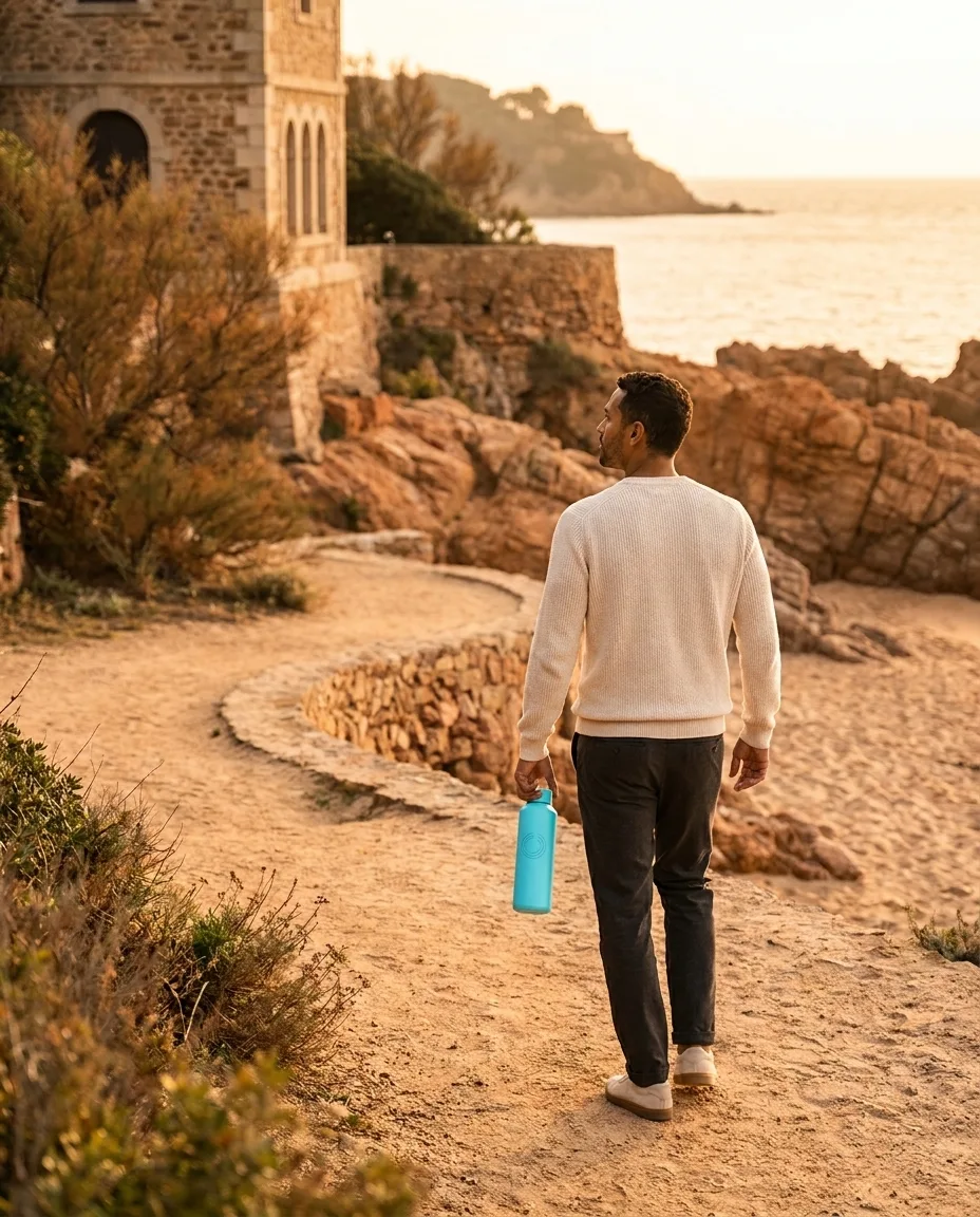 Bouteille isotherme personnalisée en situation lifestyle — Drinking & Eating, objet publicitaire LOGOBJET