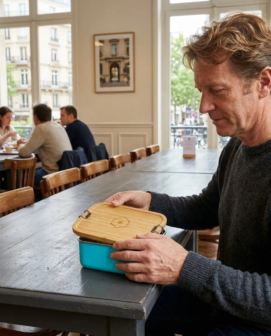Lunchbox personnalisée en situation lifestyle — Drinking & Eating, objet publicitaire LOGOBJET