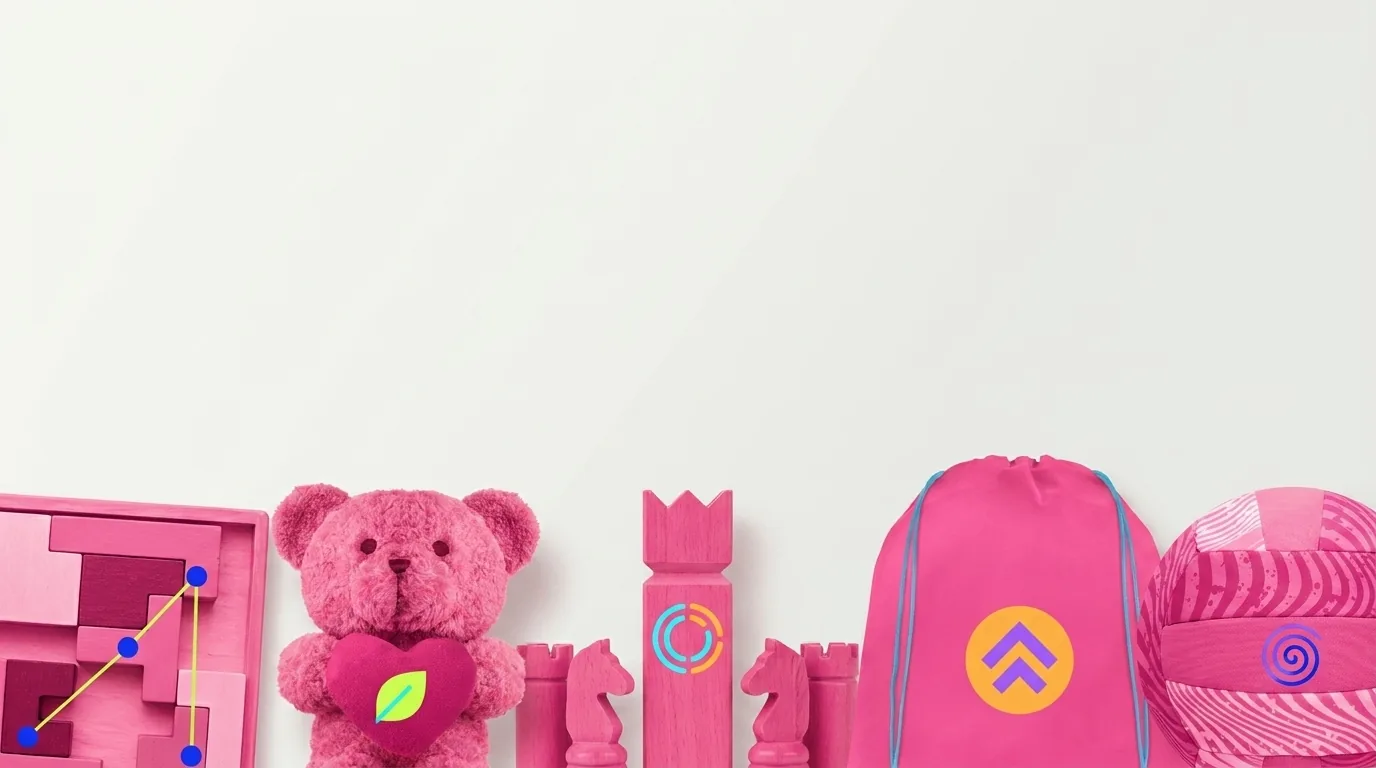 CTA Enfants & Jeux — gamme de produits personnalisés, logos pop multicolores — LOGOBJET