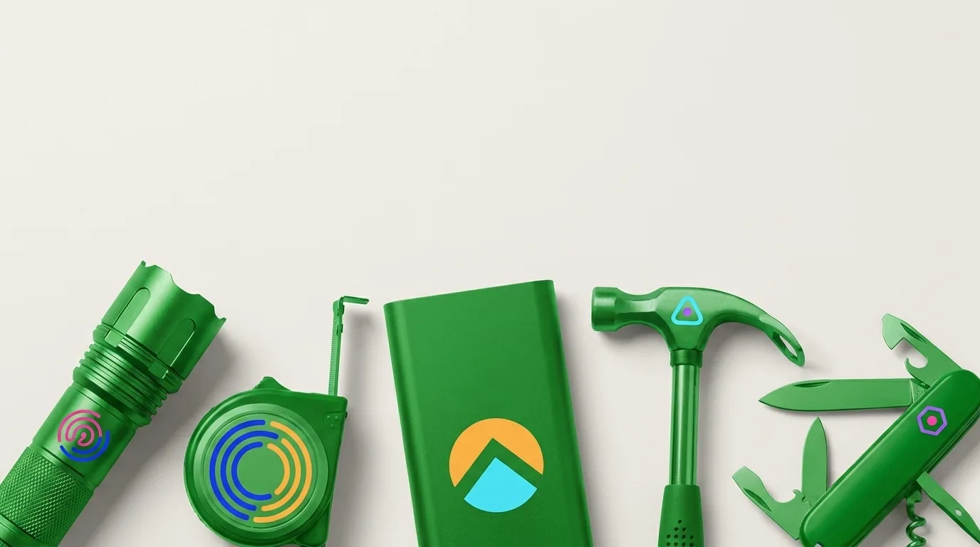 CTA Outils & Lampes — gamme de produits personnalisés, logos pop multicolores — LOGOBJET