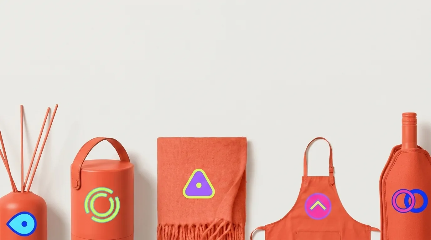CTA Lifestyle & Art de la Table — gamme de produits personnalisés, logos pop multicolores — LOGOBJET