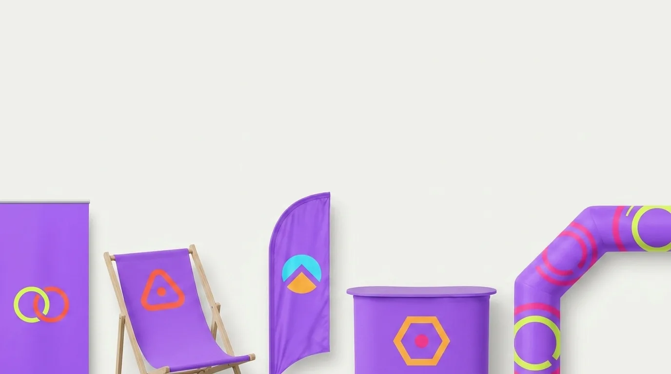 CTA PLV — gamme de produits personnalisés, logos pop multicolores — LOGOBJET