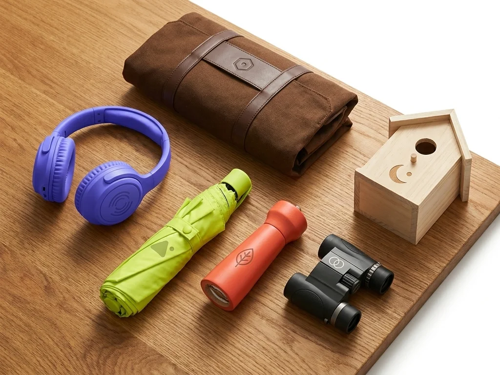 Cadeaux clients personnalisés pour remercier : casque audio, sac week-end, parapluie, jumelles et moulins à épices — LOGOBJET