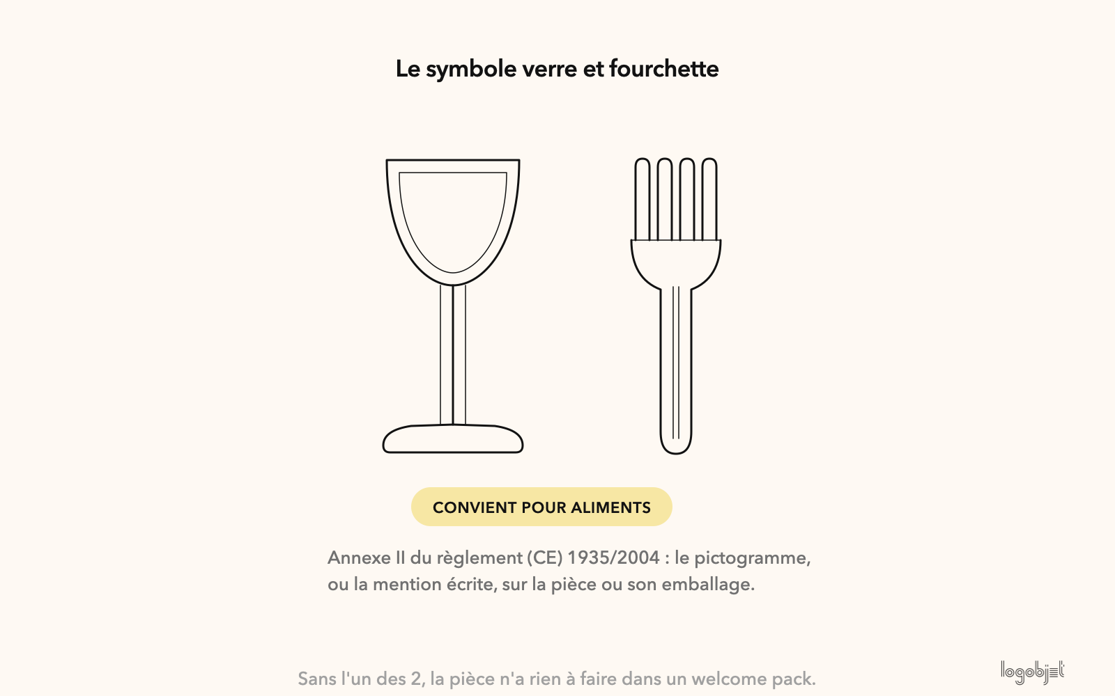 Le pictogramme verre et fourchette de l'annexe II : à trouver sur la pièce ou sur son emballage.