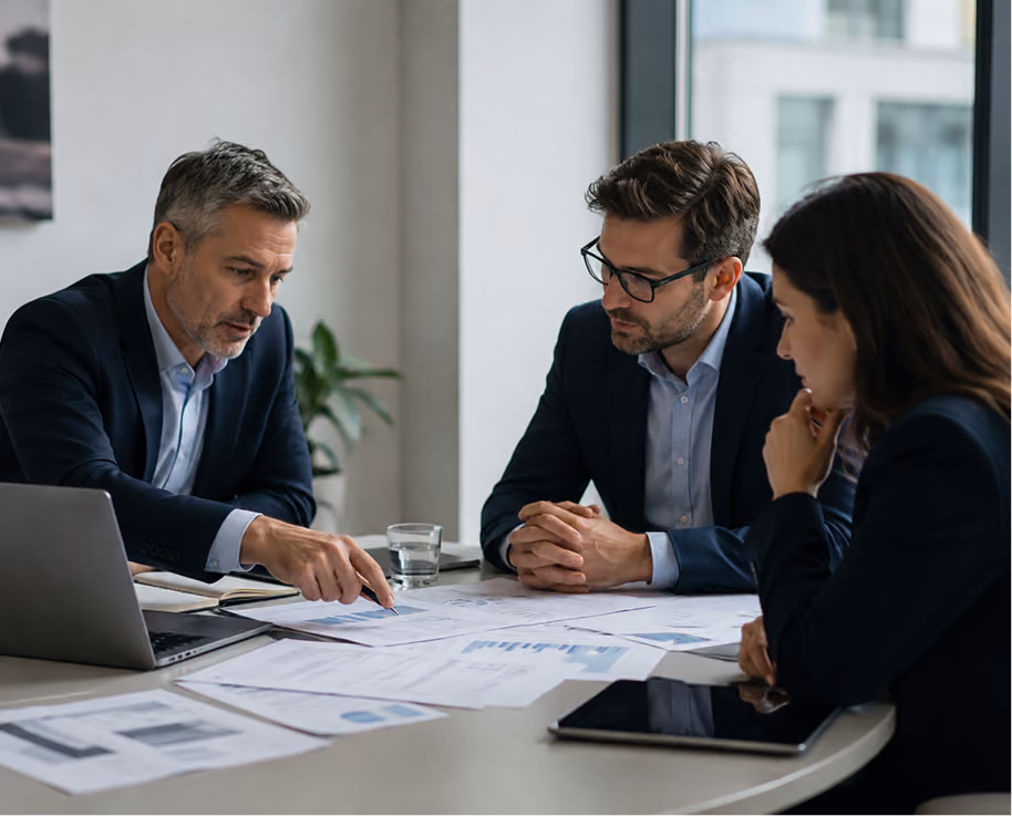 Novelance consultants discussing a NetSuite engagement around a conference table.