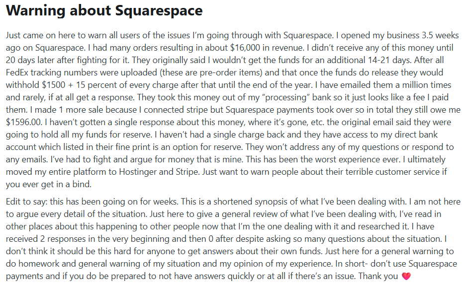 warning about squarespace