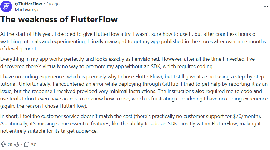 flutterflow lack native integrations growth tools