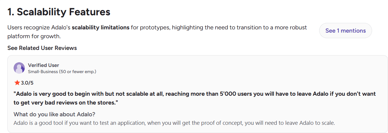 adalo scalability issues growing user base