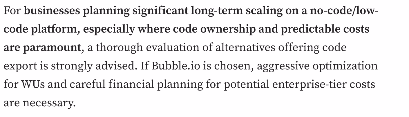 medium post on bubble about limited code export