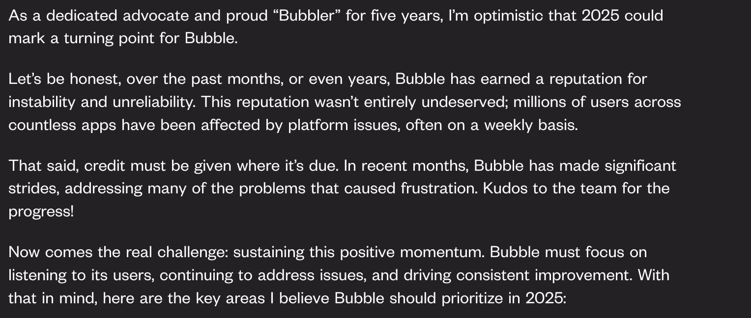 post on bubble forum about bubble customization limitations