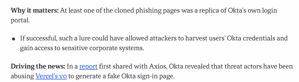 axios blog post on v0 security misuse risk