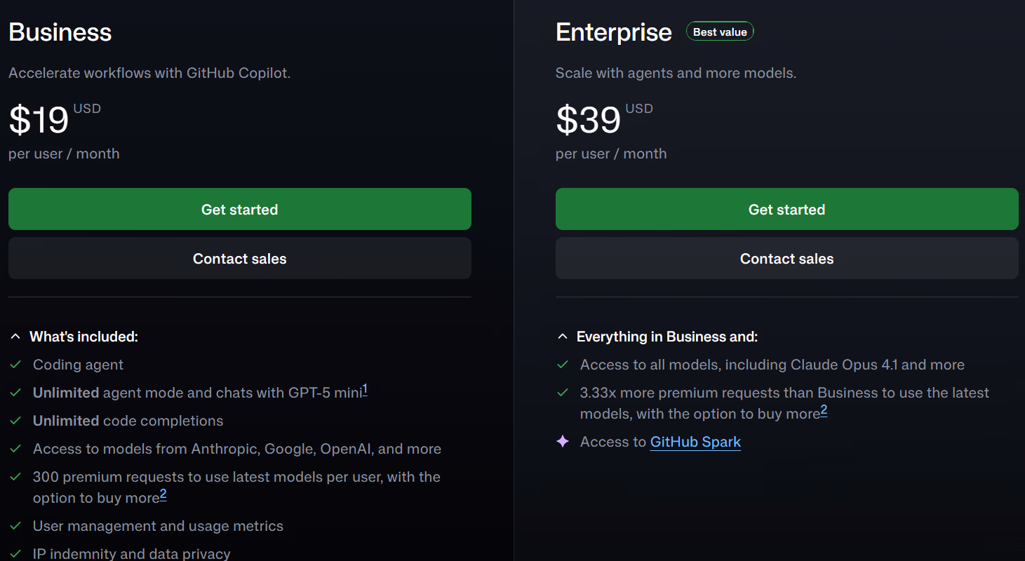 Github copilot business and enterprise pricing plan