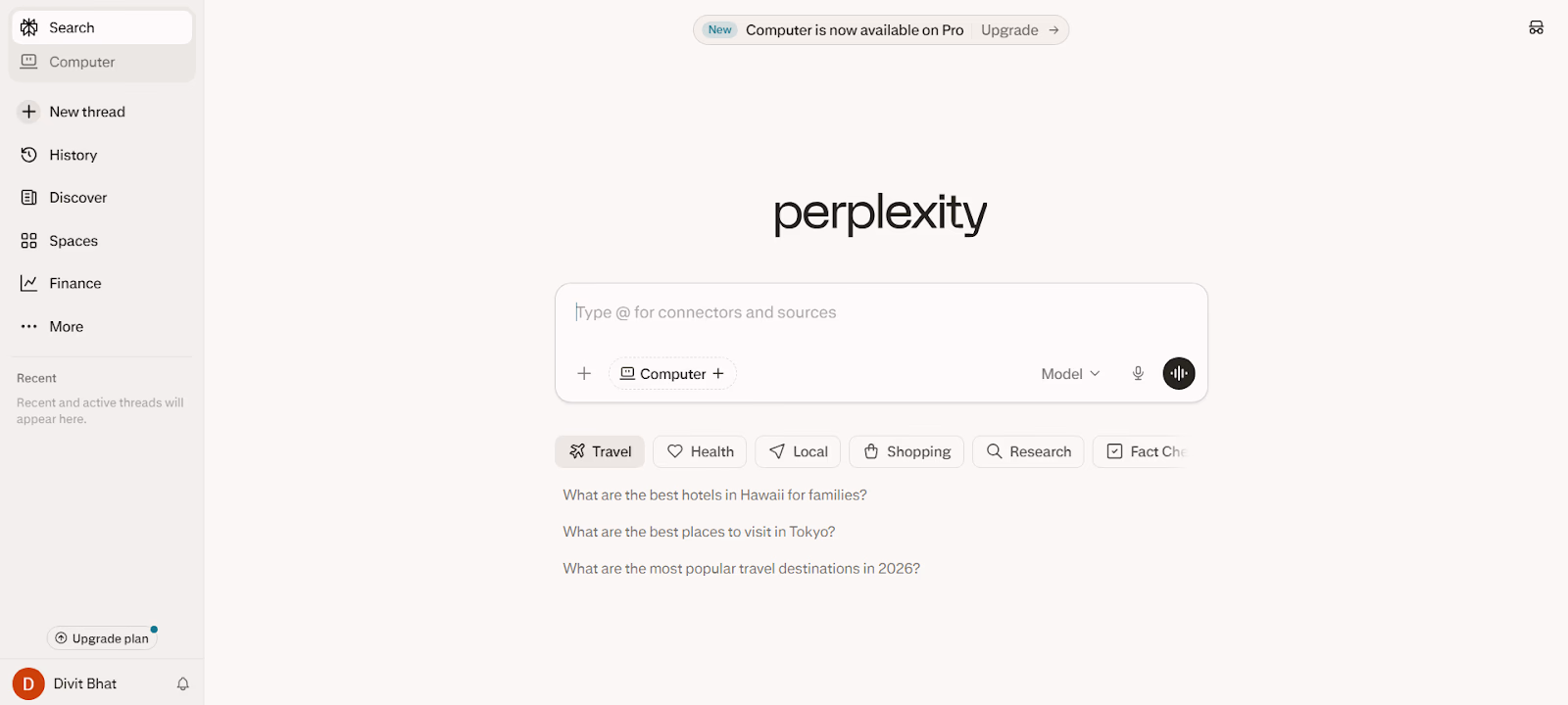 perplexity homepage