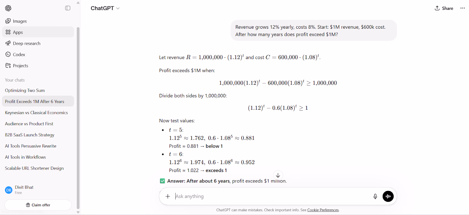 chatgpt output multi step financial problem