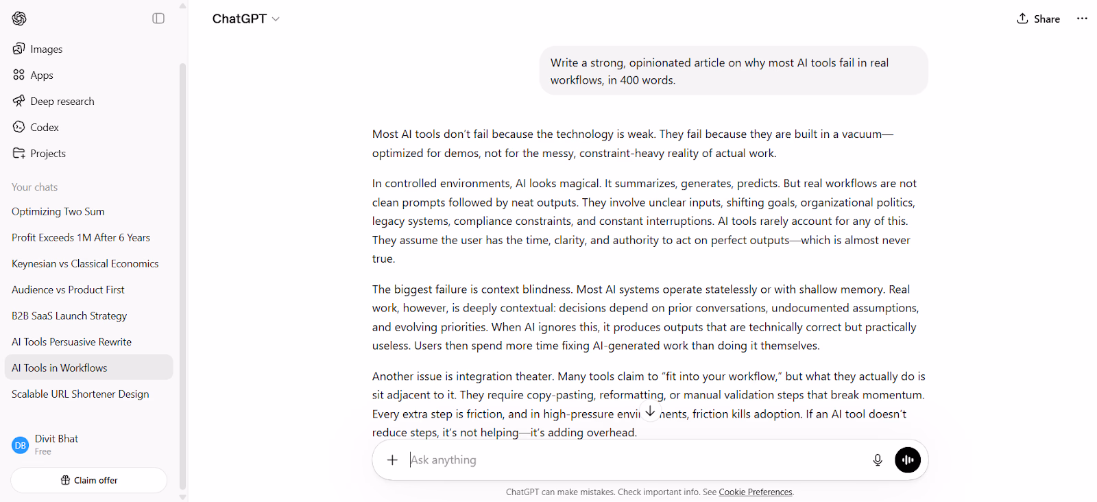 writing that reads well chatgpt output