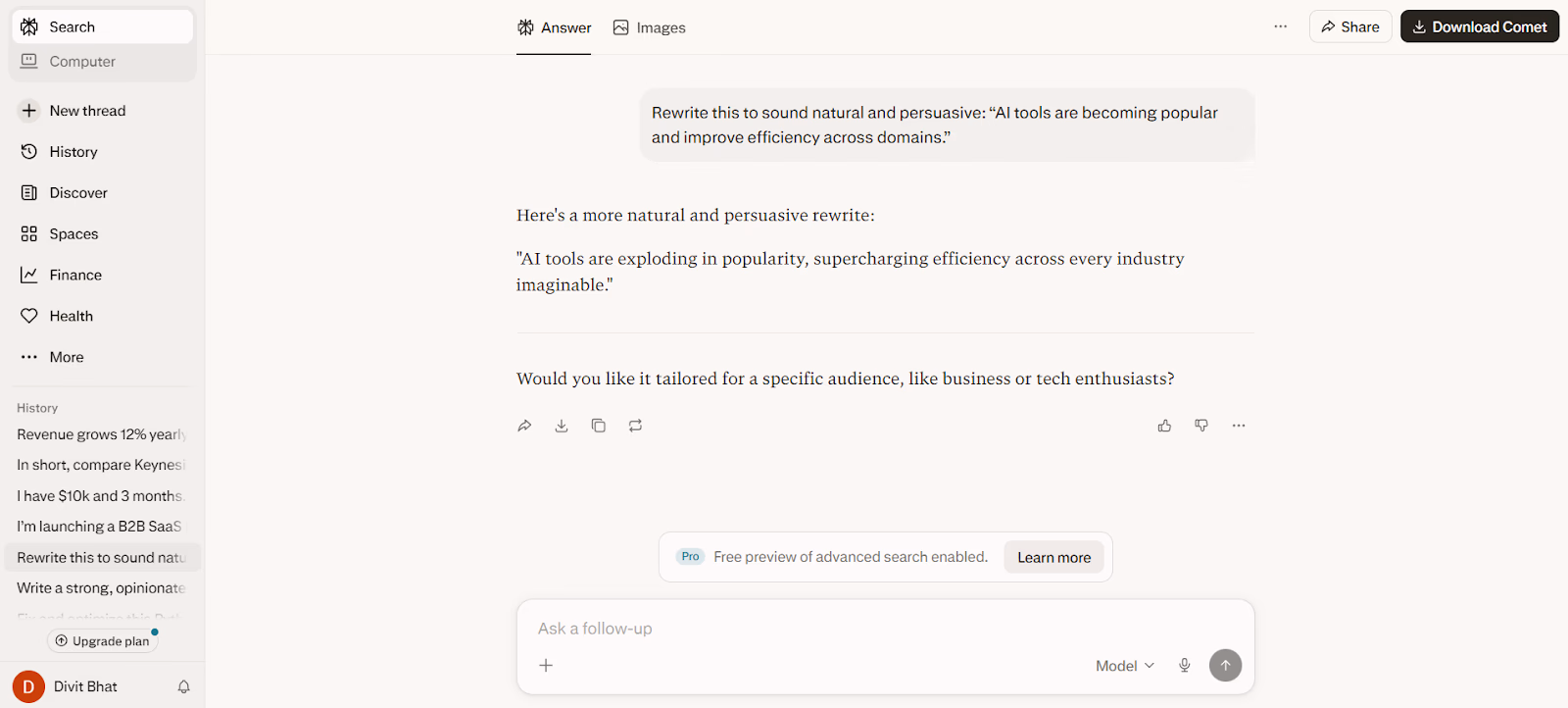 rewriting natural persuasive perplexity output