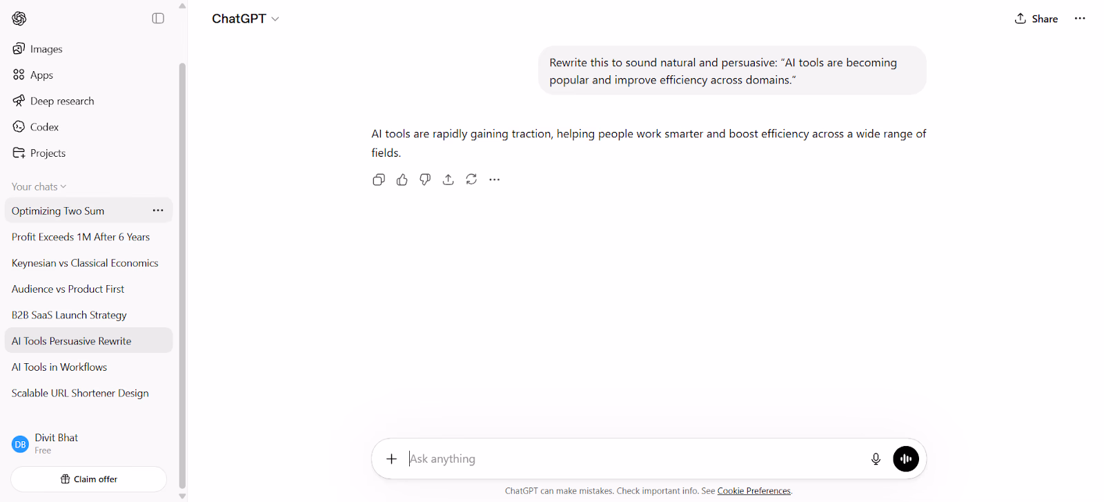 rewriting natural persuasive chatgpt output