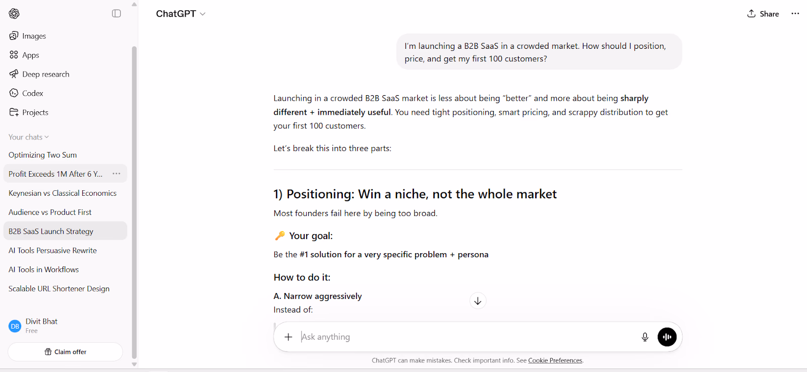 building positioning product competitive market chatgpt output