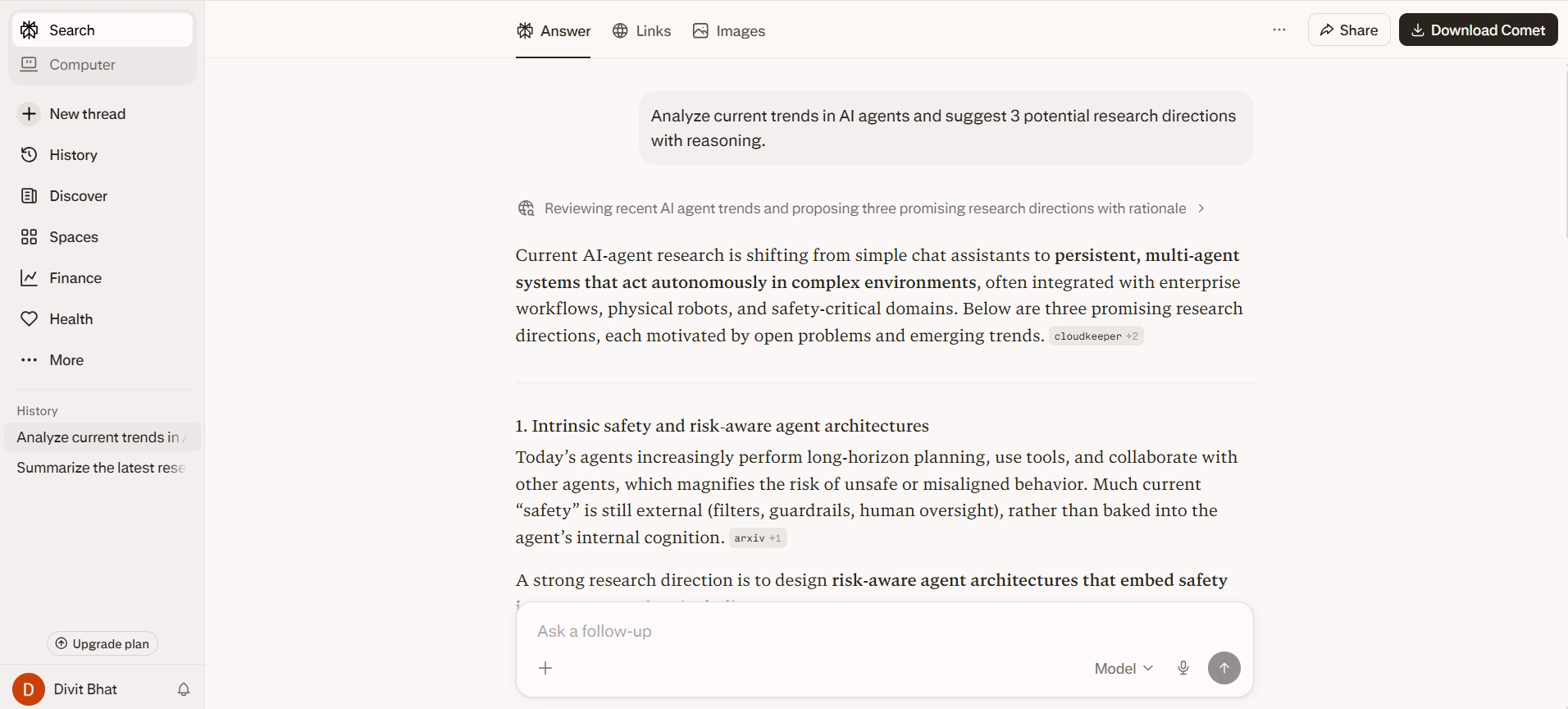 perplexity ai research task output on ai agents