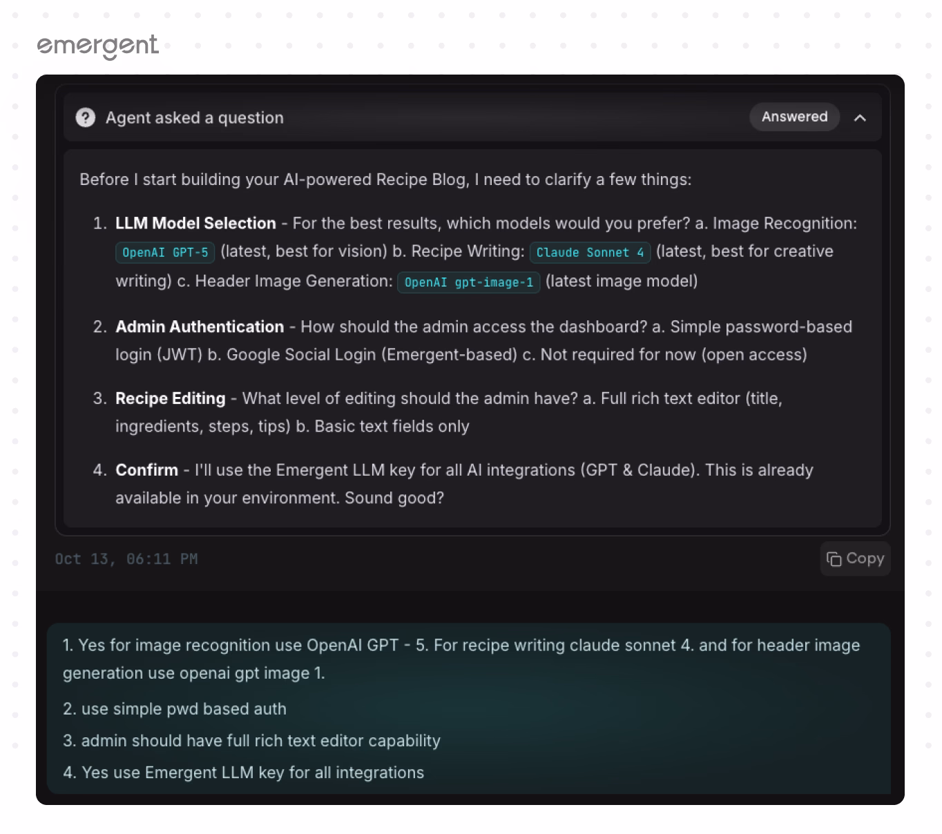 Emergent asking followup questions