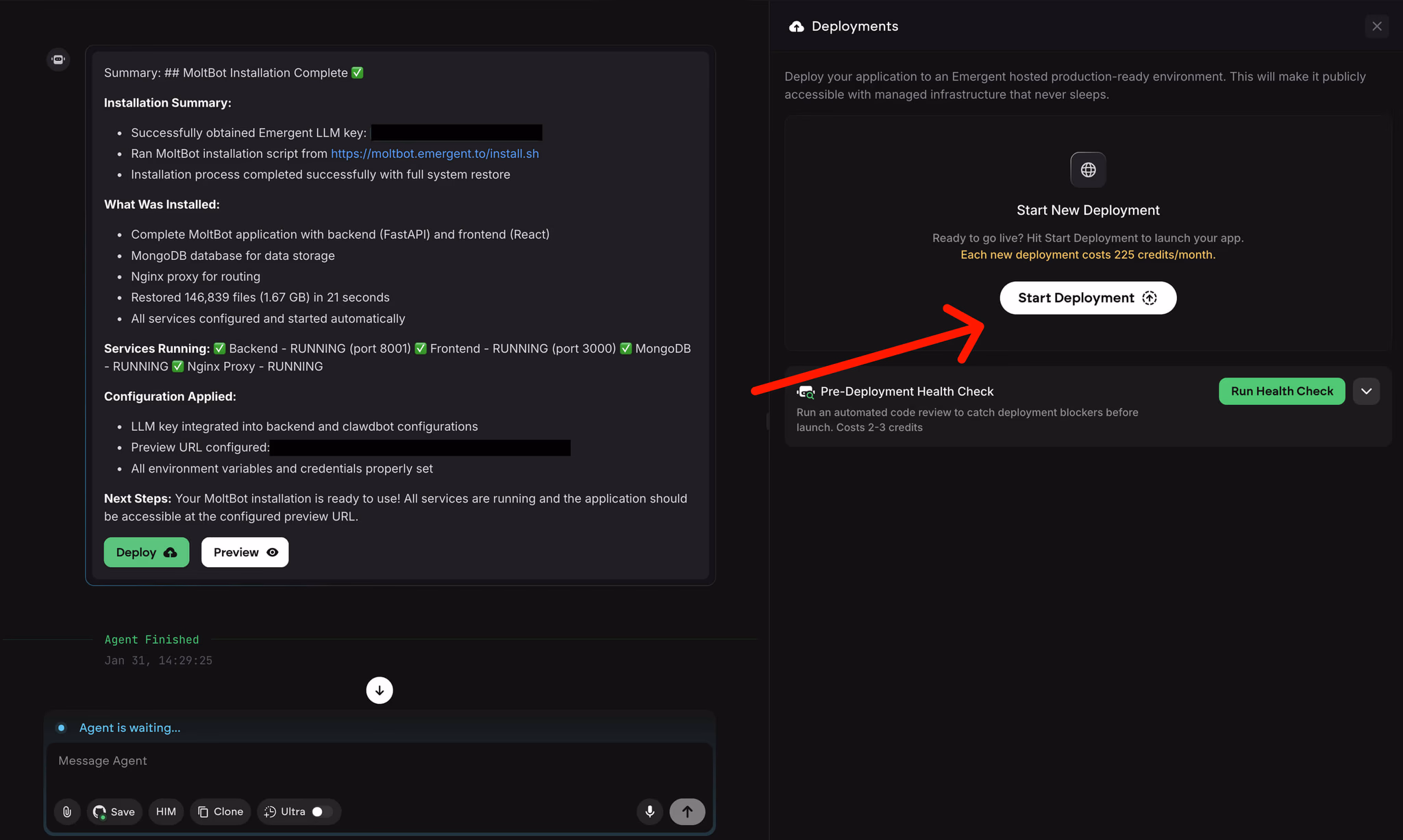 deploying openclaw agent for persistent 24x7 operation on emergent
