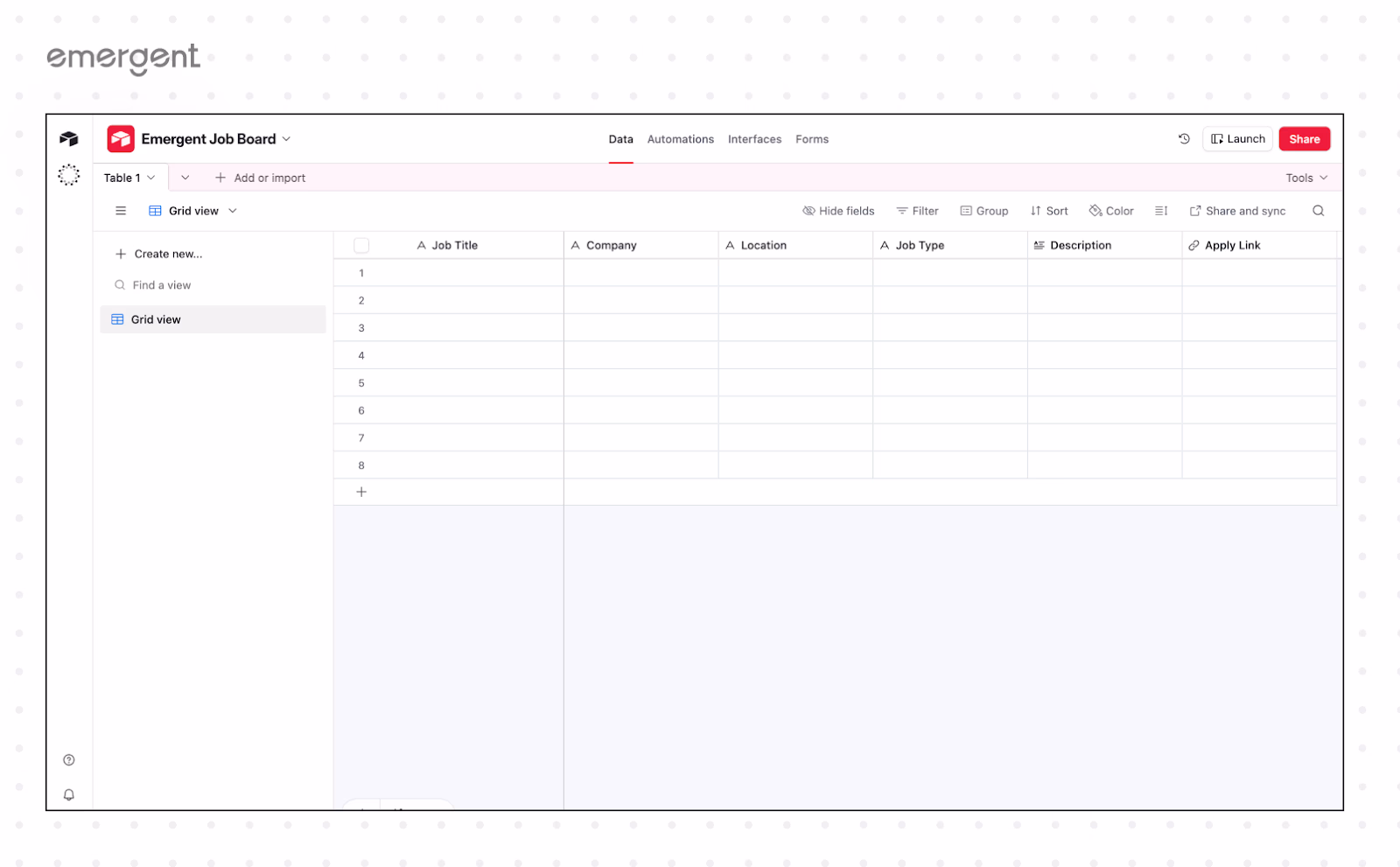 create a table