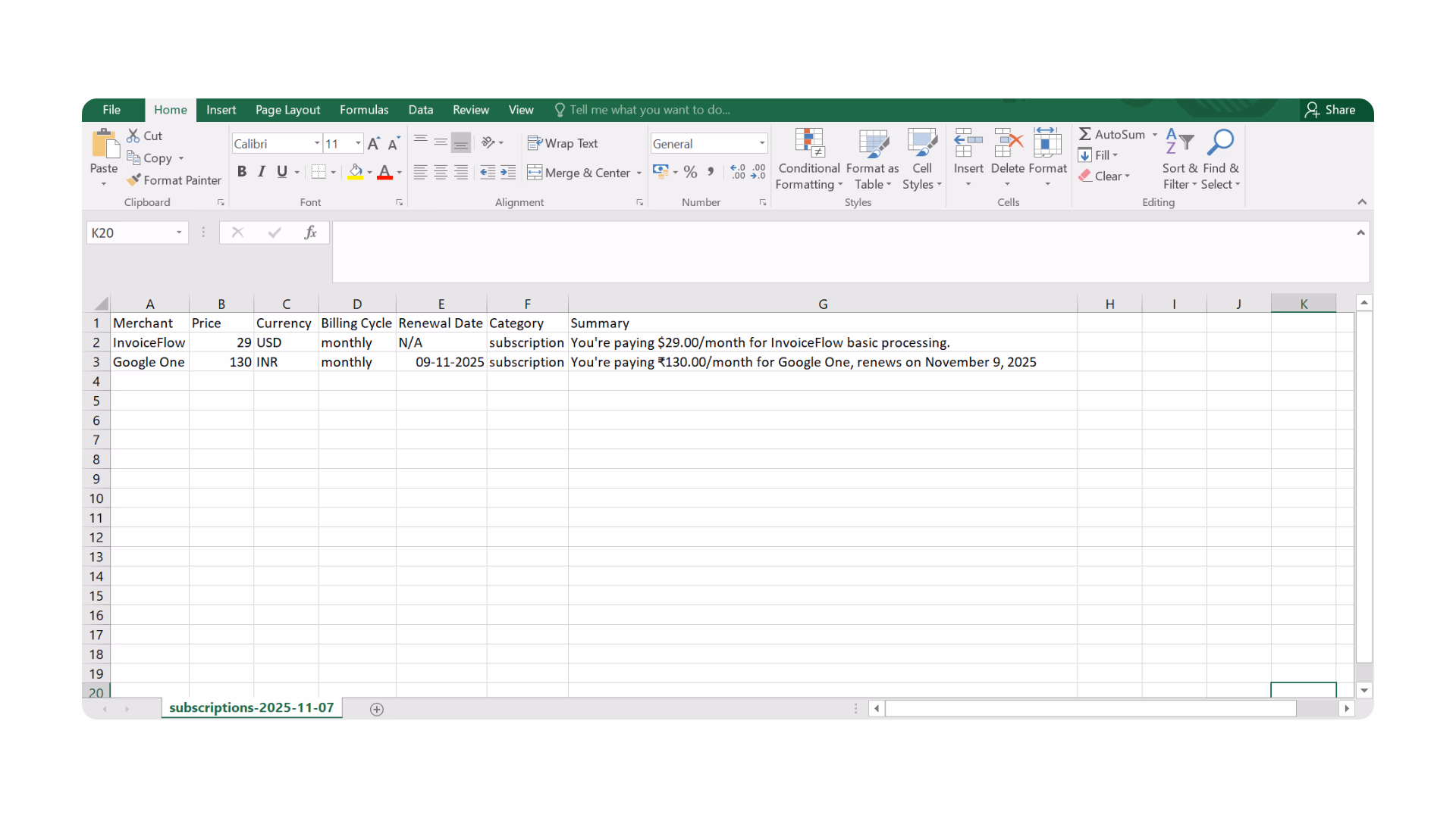 subscription tracker dashboard tabs showing overview details and export options
