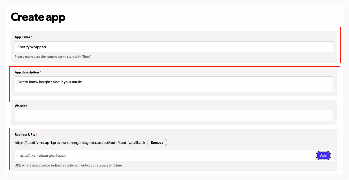adding redirect uri in spotify developer app settings