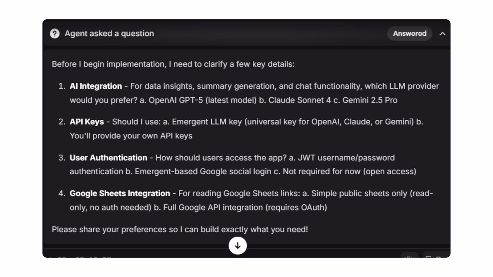 answering the agents question
