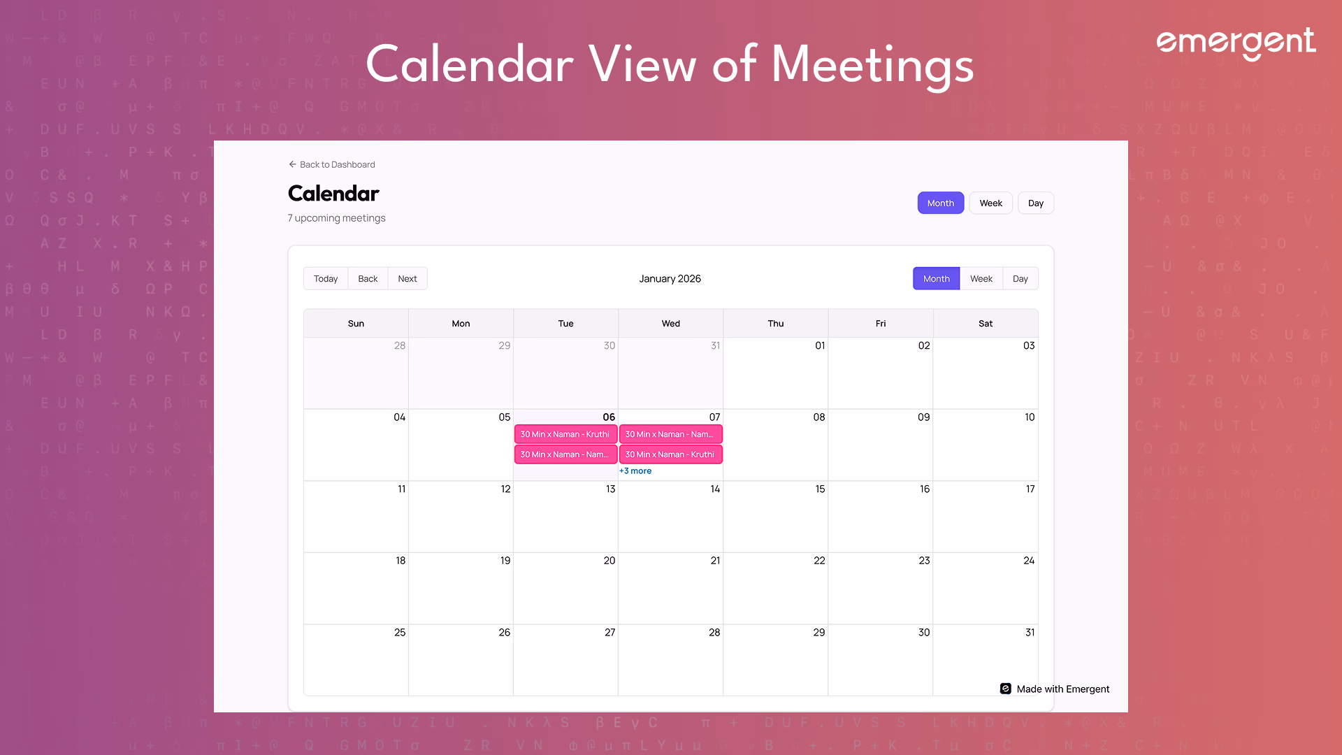 Calender view of meetings