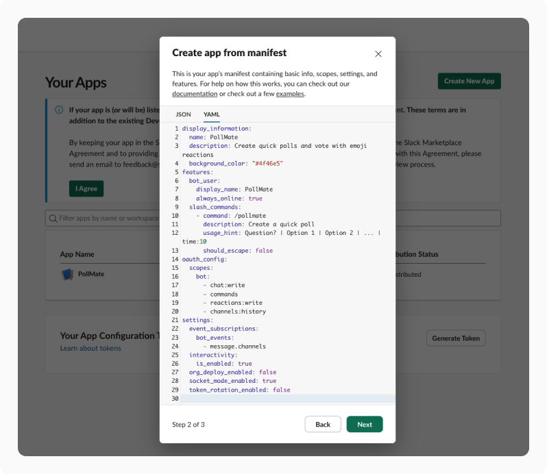 Choose your workspace and upload the manifest