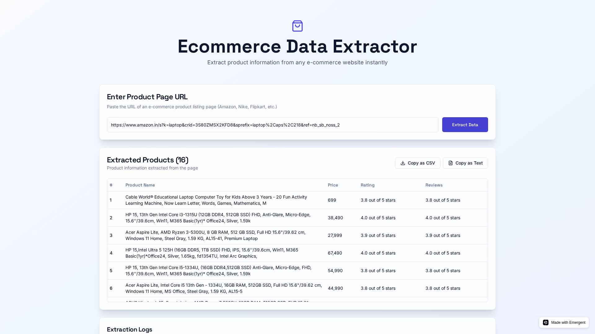 Ecommerce data extractor