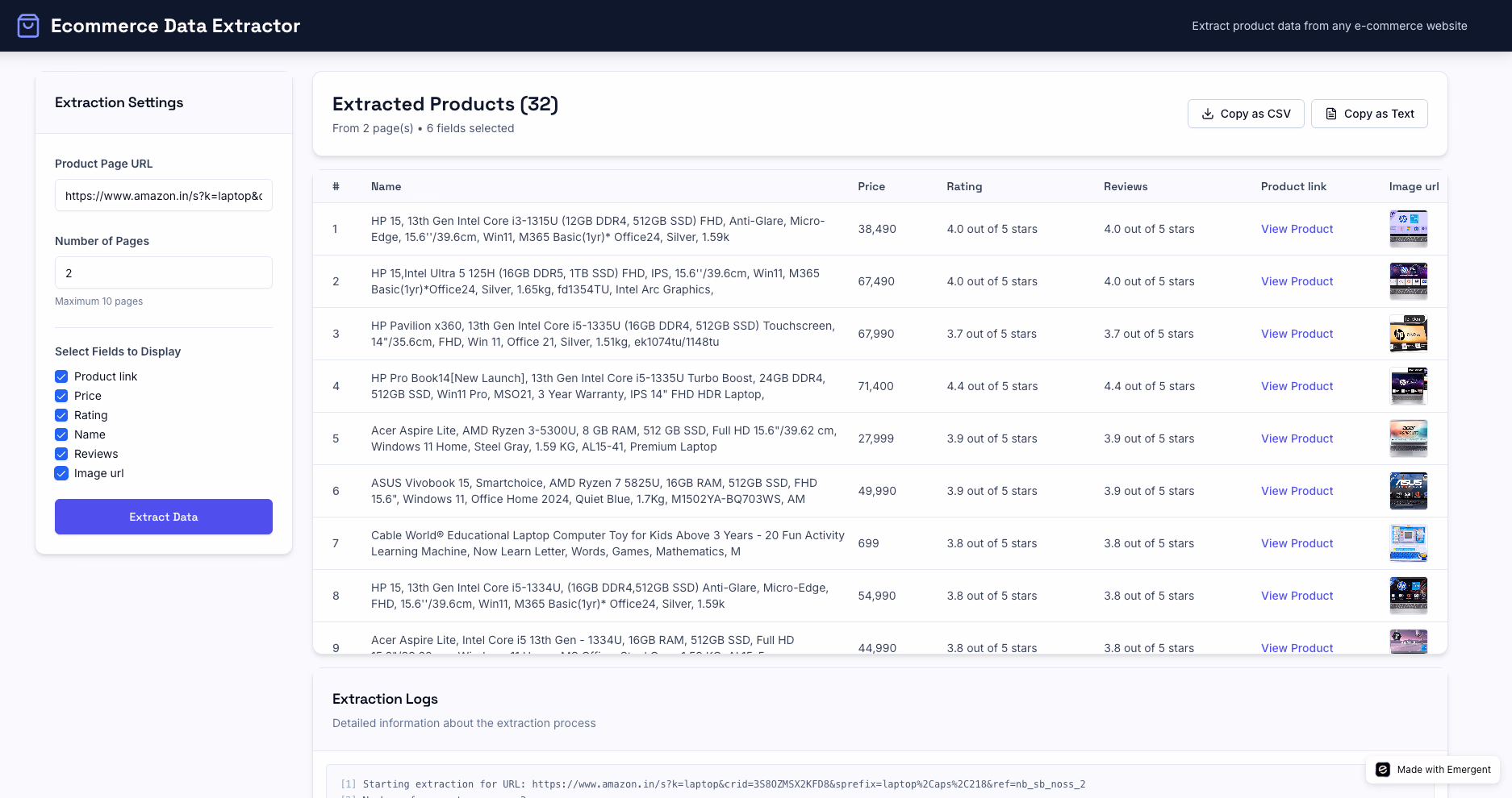 scrapping multiple page ecommerce data extractor