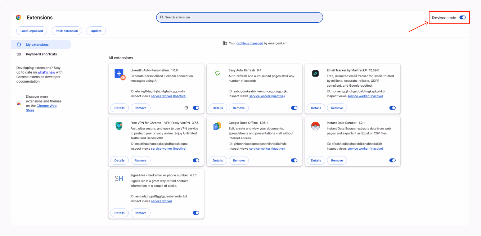 chrome extensions developer mode