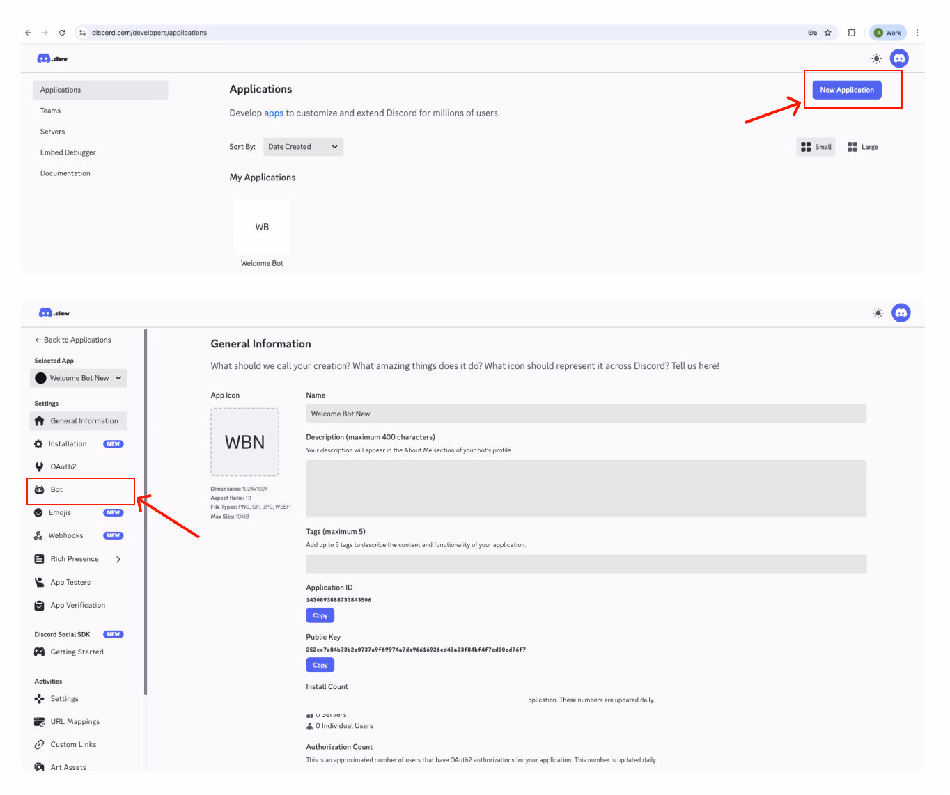 create a discord app and bot