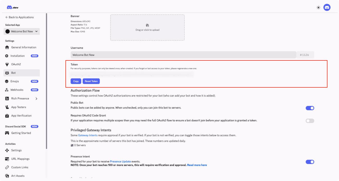 copy your bot token